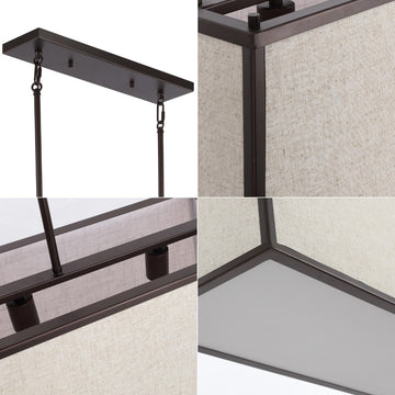 Crosby 42" Minimalist Industrial Trapezoidal Linen Iron Linear LED Pendant - JONATHAN Y